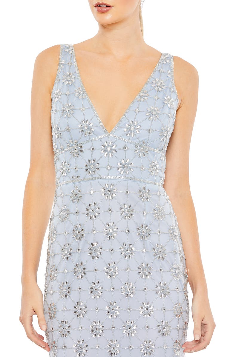 Mac Duggal Hand Embellished Sleeveless V Neck Column Gown, Alternate, color, Powder Blue