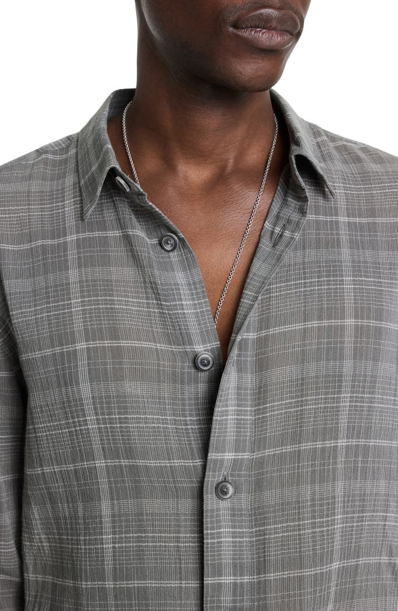 John Varvatos Plaid Button-Up Overshirt, Alternate, color, Shadow Grey