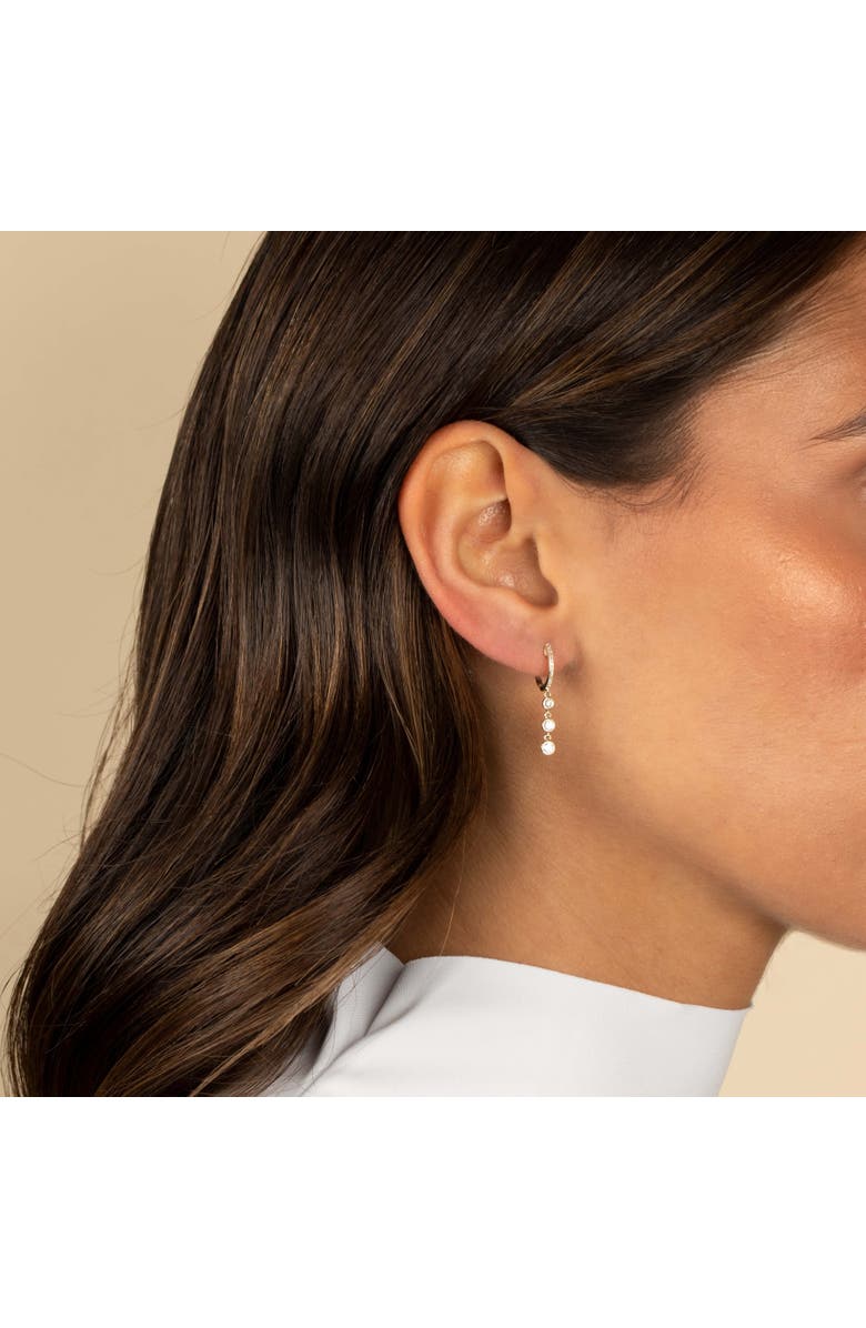 BY ADINA EDEN Diamond Triple Bezel Dangling Huggie Earring 14K, Alternate, color, 14K Gold