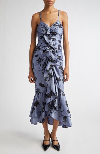 Cinq À Sept Akemi Cool Carnation Ruffle Detail Satin Dress