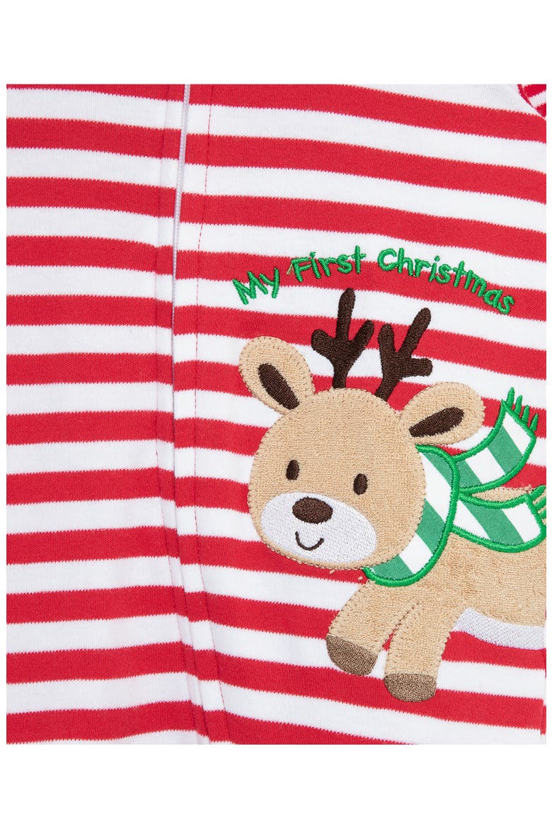 Reindeer Stripe Footie, Alternate, color, RED