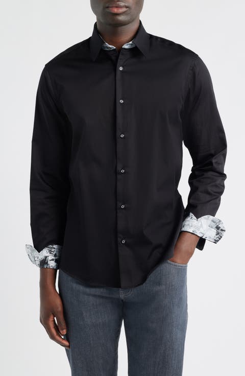 Printed Silk Trim Dress Shirt