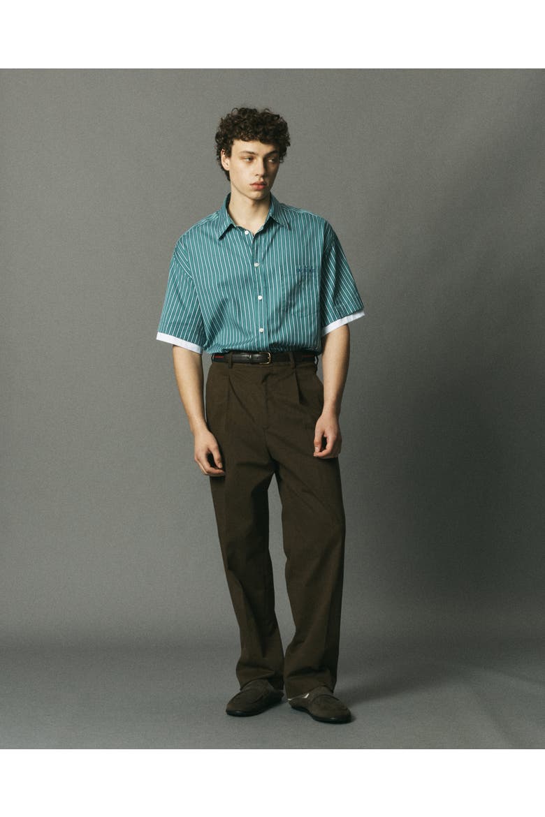 Double Short Sleeve Button Down Shirt, Alternate, color, Office Green