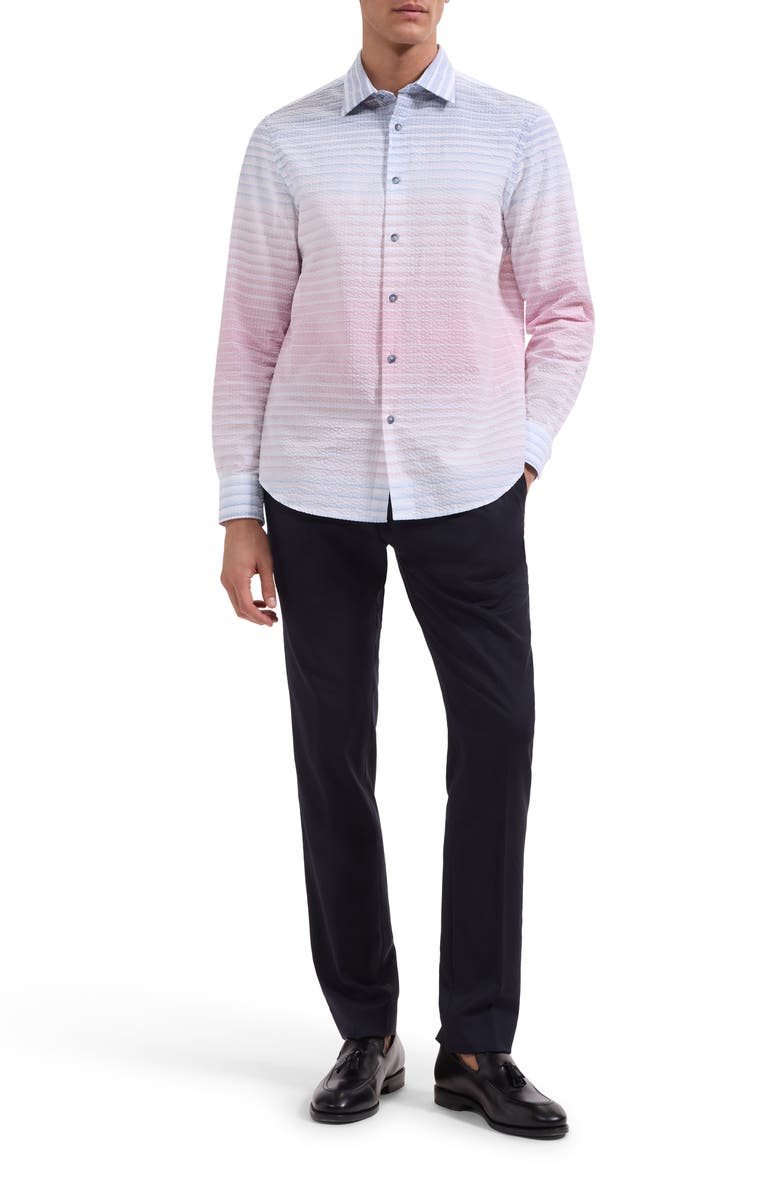 Bugatchi Julian Shaped Ombré Cotton Seersucker Button-Up Shirt, Alternate, color, Dusty Pink