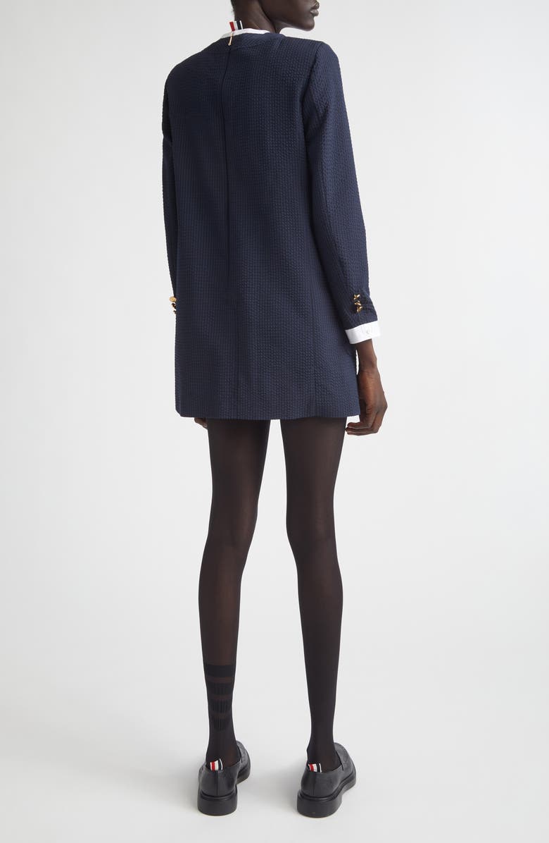 Thom Browne Trompe l'Oeil Mixed Media Long Sleeve Minidress, Alternate, color, Navy