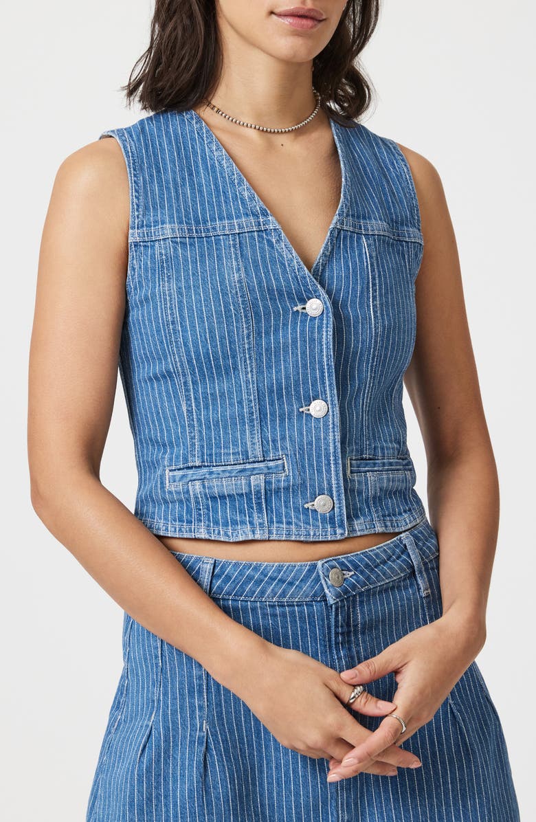 Mavi Jeans Pinstriped Denim Button-Up Vest, Main, color, Blue Stripe Denim