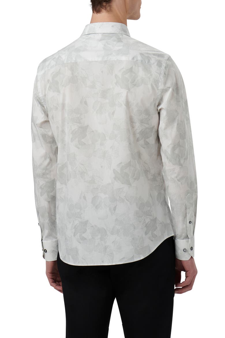 Julian Shaped Fit Leaf Print Stretch Cotton Button-Up Shirt, Alternate, color, CHALK