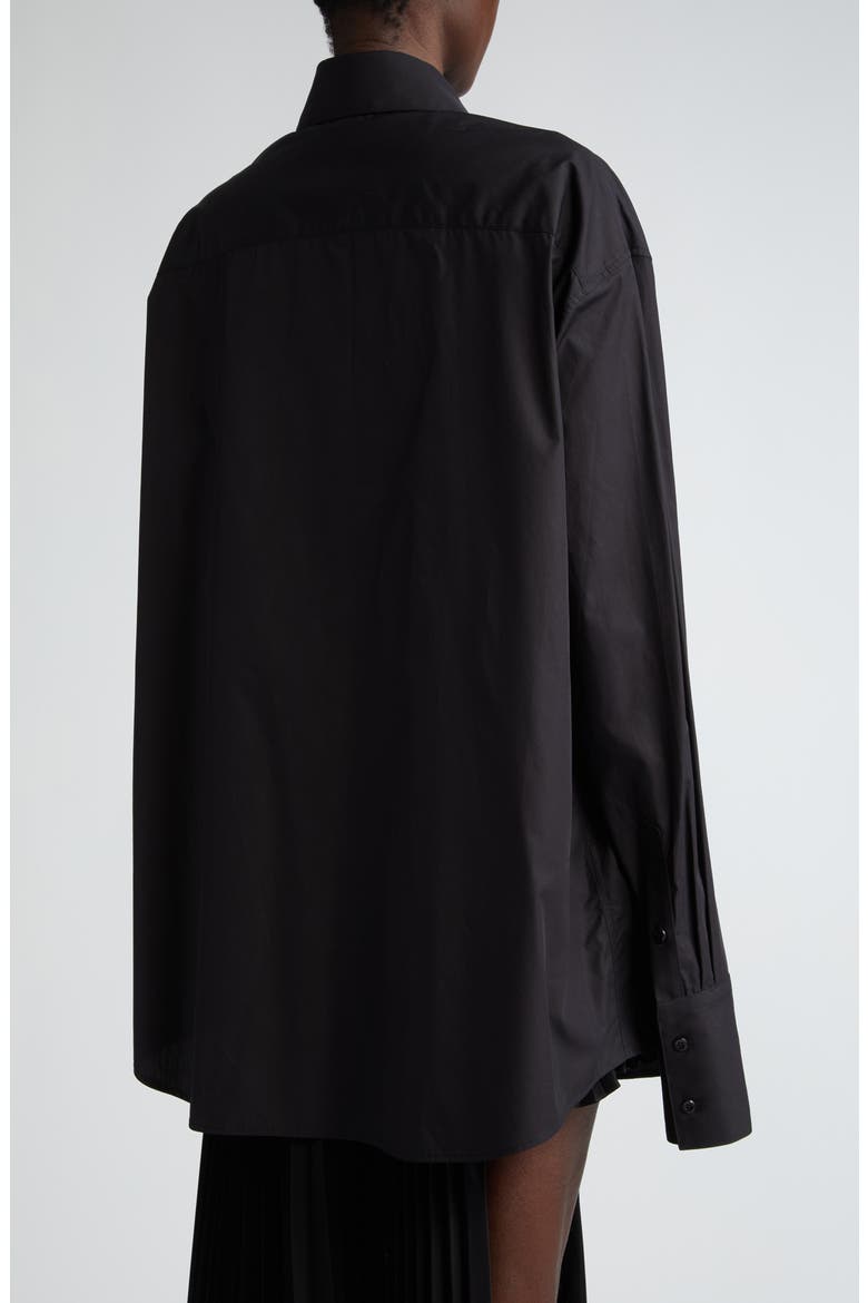 Contrast Stripe Cotton Button-Up Shirt, Alternate, color, BLACK