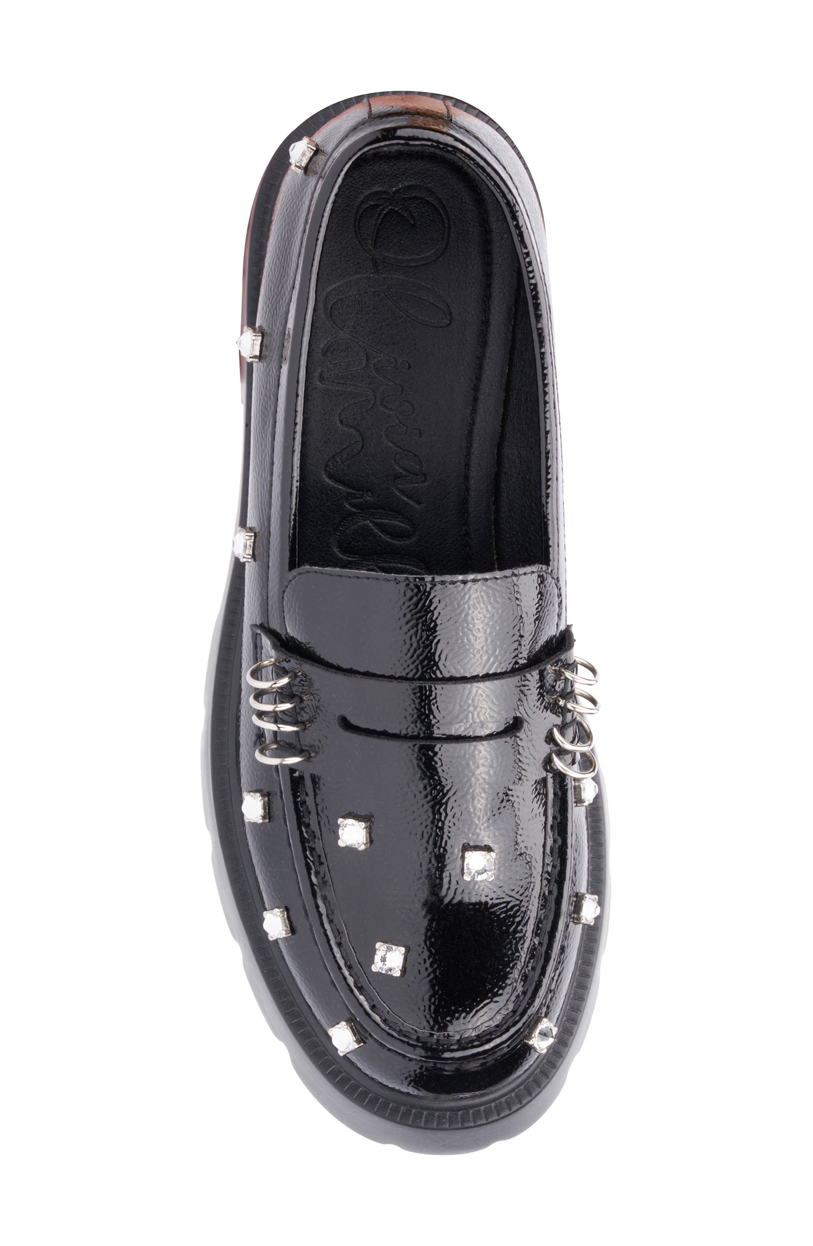 OLIVIA MILLER Luscious Crystal Embellished Penny Loafer, Alternate, color, Black