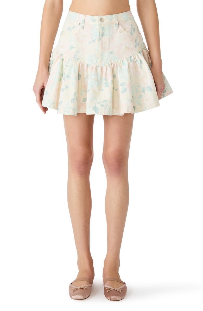 Steve Madden Allessandria Ruffle Denim Miniskirt, Main, color, Peach Beige