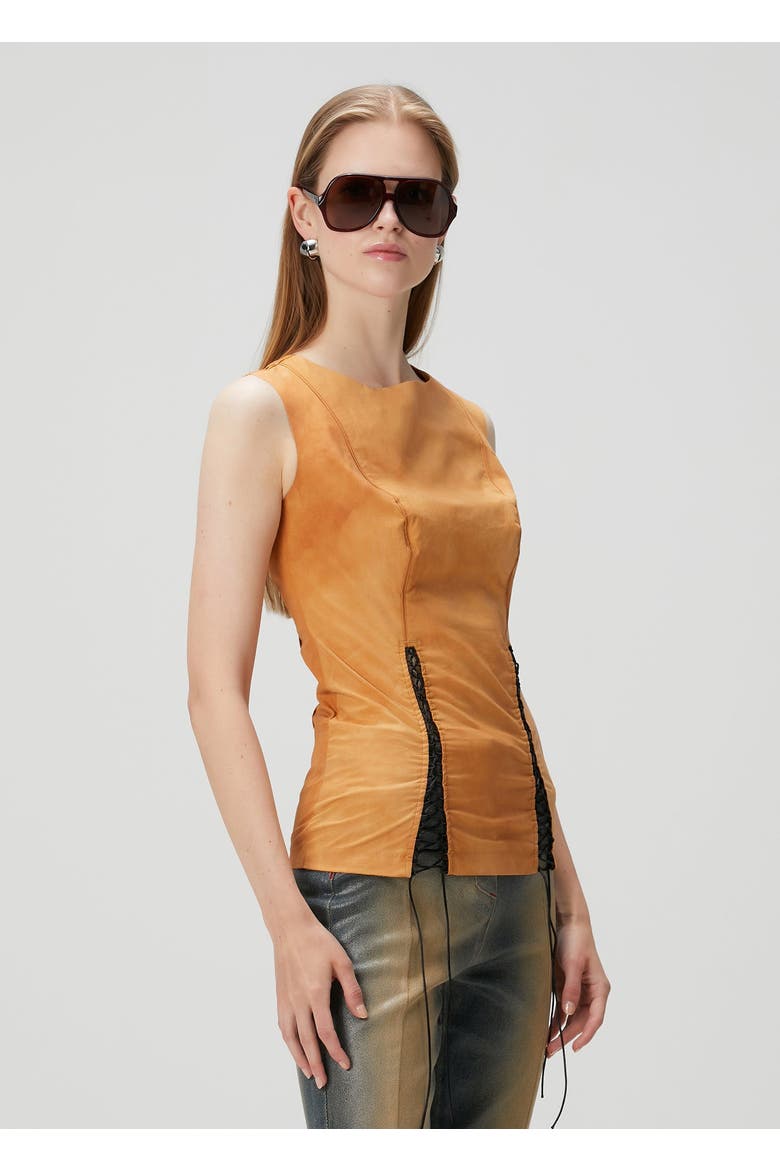 Cotton Top With Slit Detail, Alternate, color, ORANGE