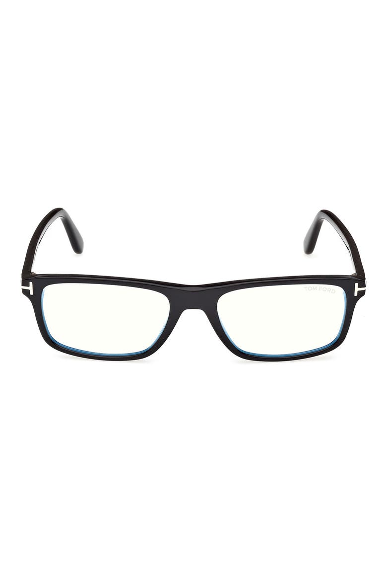 53mm Rectangular Blue Light Blocking Glasses, Main, color, SHINY BLACK / T LOGO