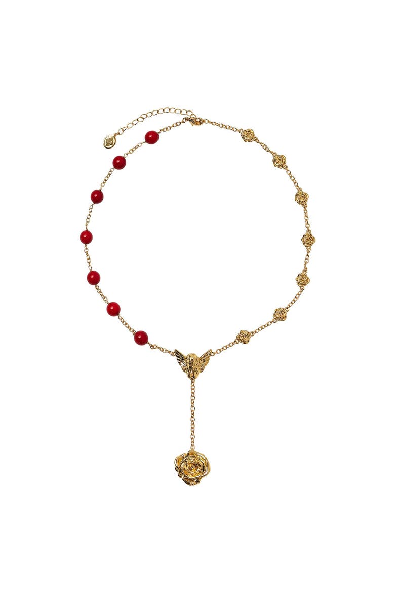 Fervor Gold Cupid Rose Coral Necklace, Alternate, color, Gold & Red