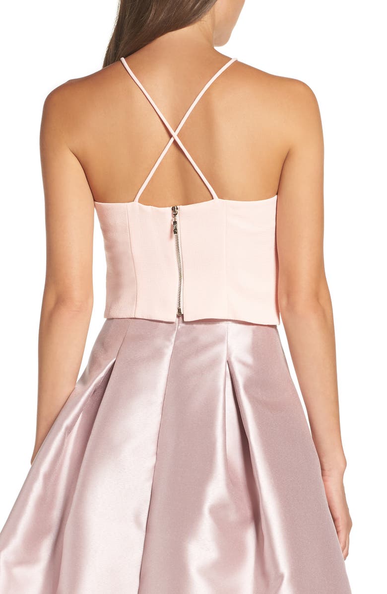 Eliza J Cross Back Crepe Crop Top, Alternate, color, Pink