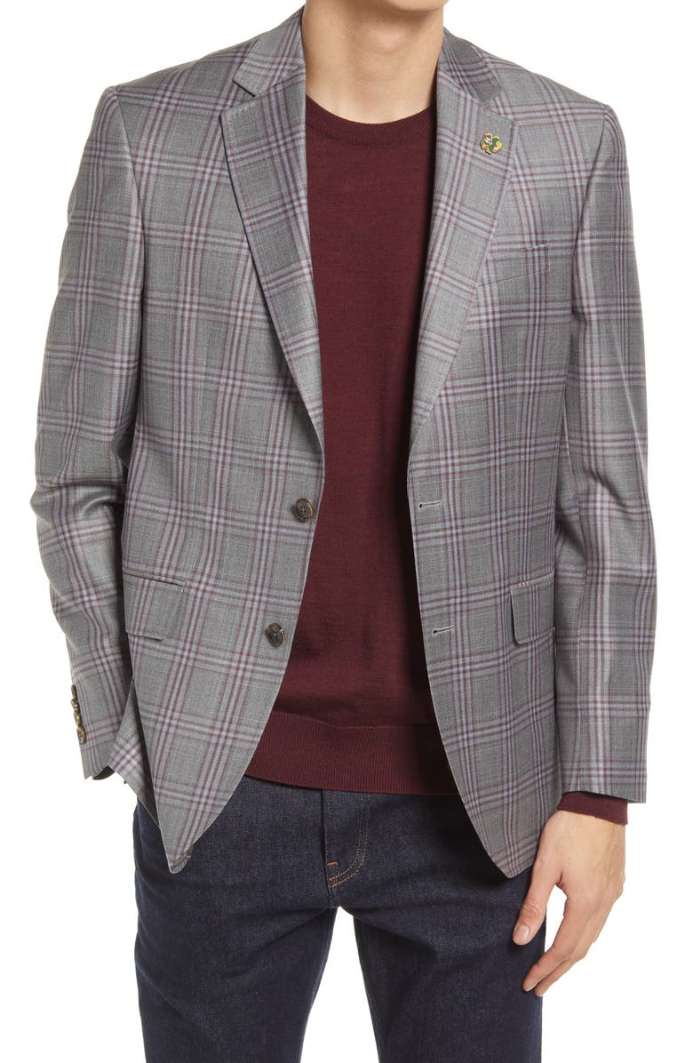 Ted Baker London Jay Slim Fit Plaid Wool Sport Coat, Main, color, 