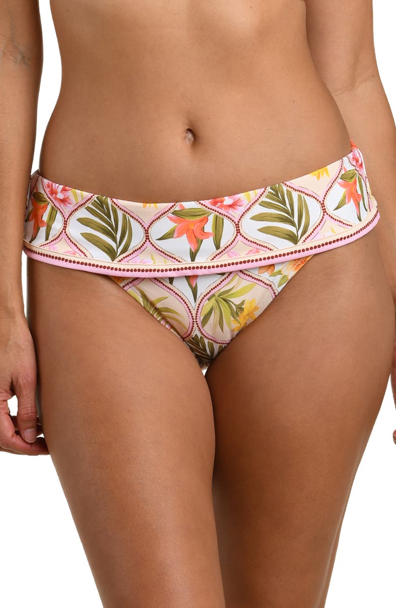La Blanca Palm Fold Over Bikini Bottoms, Main, color, White Multi