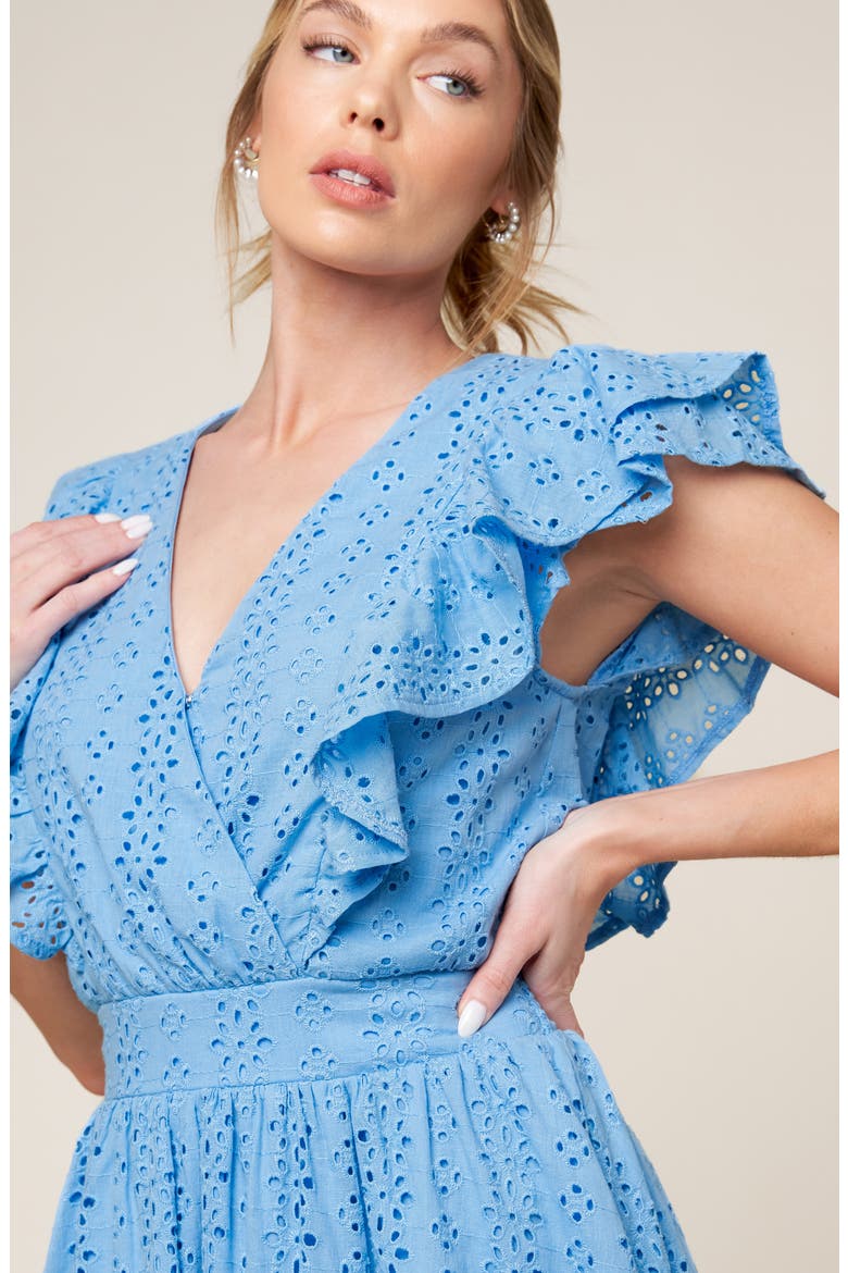 Ruffle Embroidered Eyelet Cotton Fit & Flare Dress, Alternate, color, POWDER BLUE