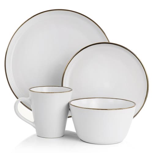 Elama Arthur 16 Piece Stoneware Dinnerware Set In White