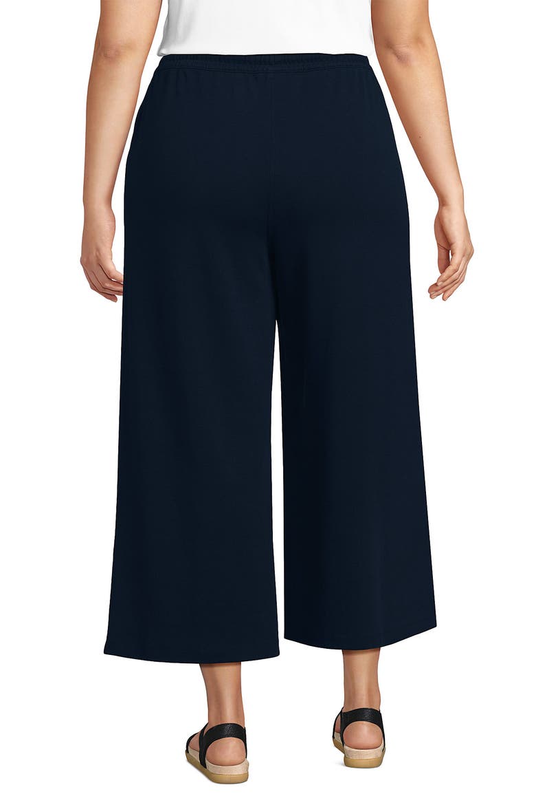 Plus Size Sport Knit Elastic Waist Wide Leg Crop Pants, Alternate, color, Radiant Navy