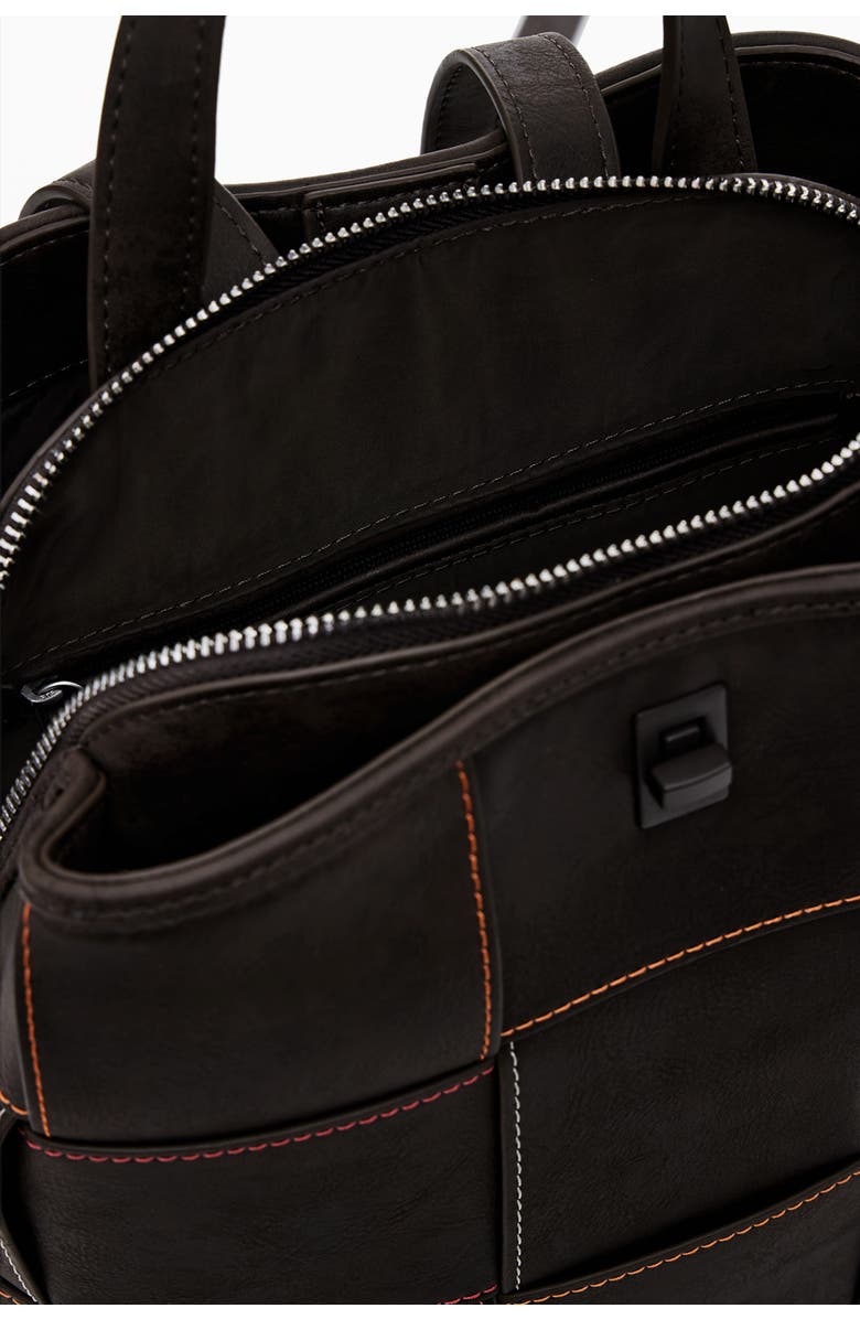 Desigual Mini Woven Faux Leather Backpack, Alternate, color, Dark Brown