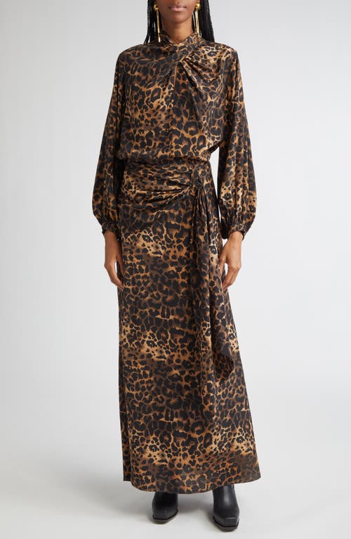 Johanna Ortiz Intricate Islands Leopard Print Silk Top In Brown