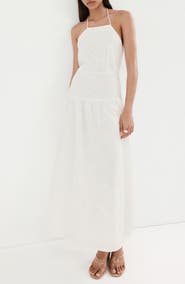 MANGO Embroidered Cotton Halter Dress