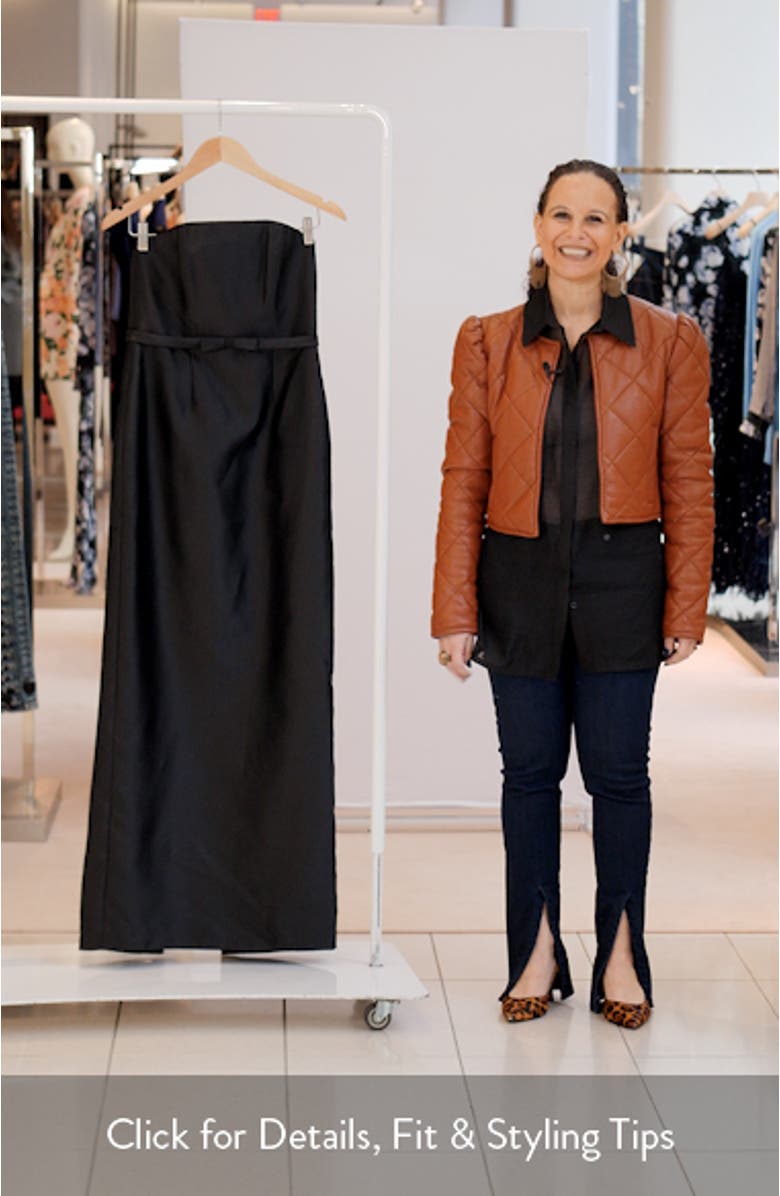 Strapless Bow Belt Satin Twill Column Gown, sales video thumbnail