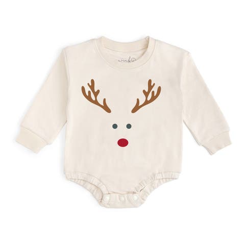 Red Nose Reindeer Christmas Long Sleeve Romper
