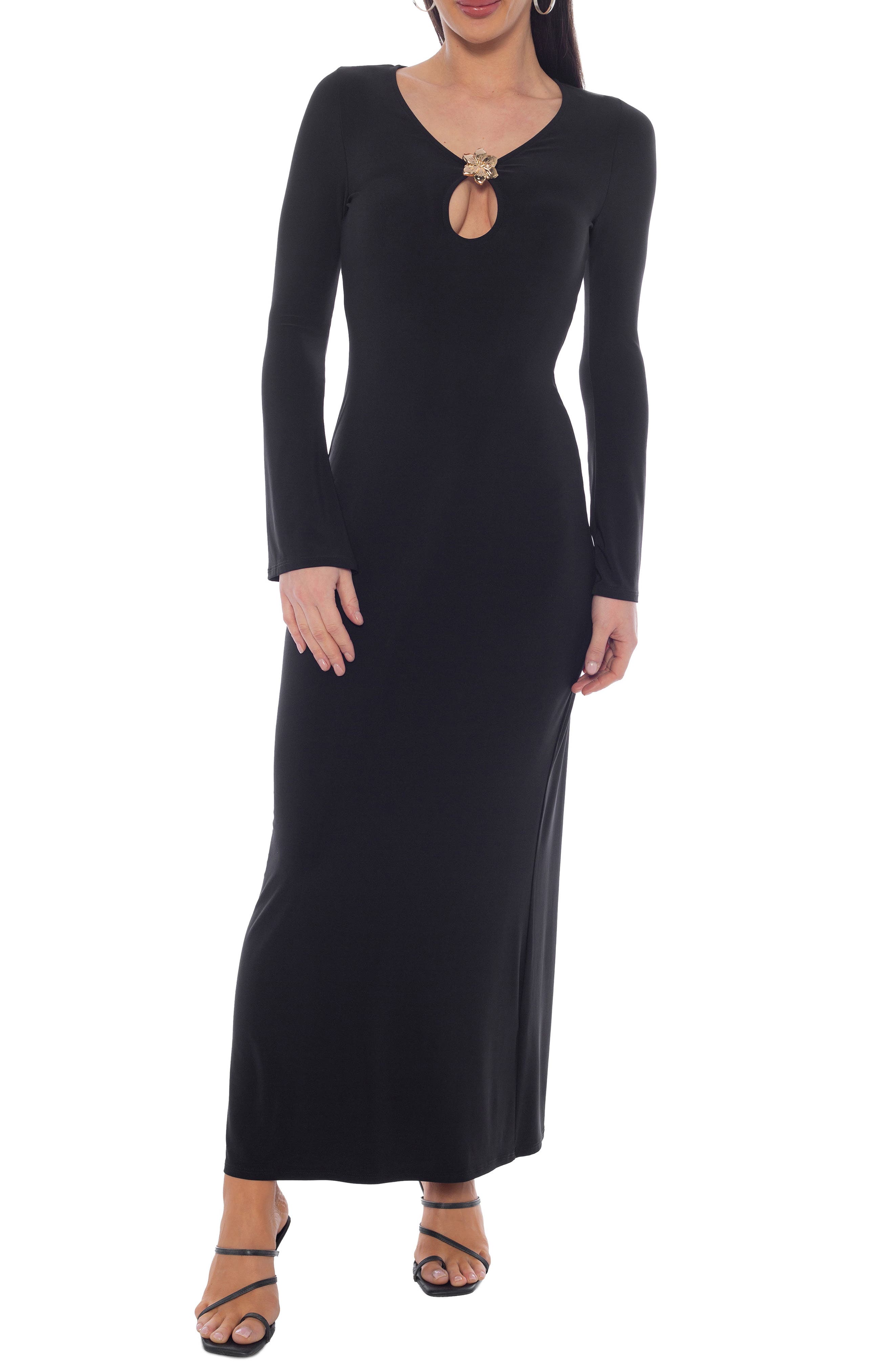 bebe Long Sleeve Keyhole Jersey Maxi Dress