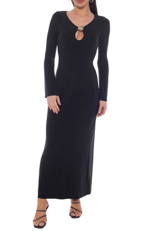Long Sleeve Keyhole Jersey Maxi Dress