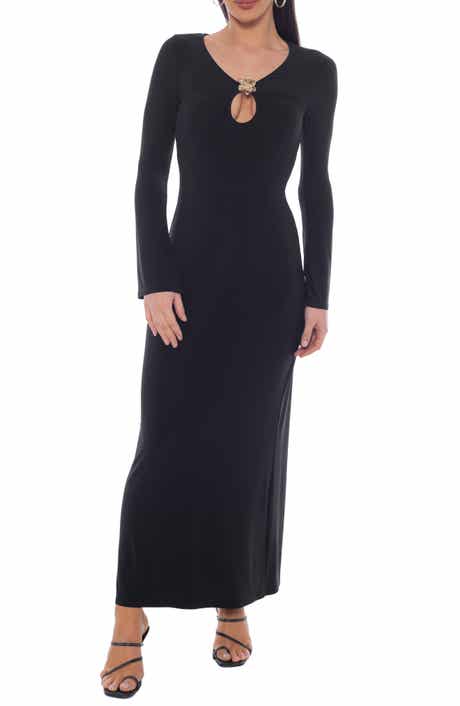 bebe Long Sleeve Keyhole Jersey Maxi Dress