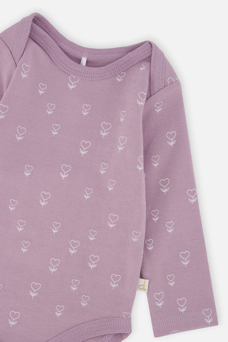 Organic Cotton Long Sleeve Heart Floral Romper, Alternate, color, Purple Floral Print