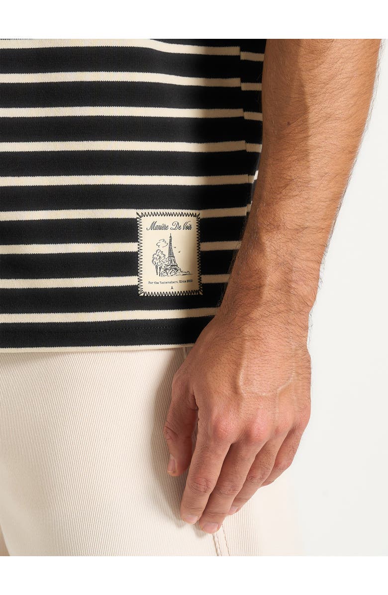 Manière De Voir Riley Unisex Striped Relaxed Fit Cotton T-Shirt, Alternate, color, Black/Cream