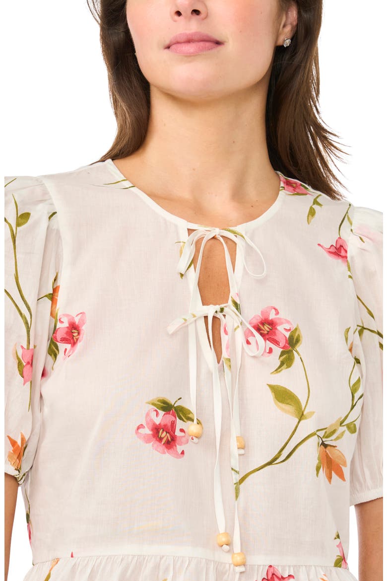 Floral Puff Sleeve Cotton Peplum Top, Alternate, color, LUCENT WHITE