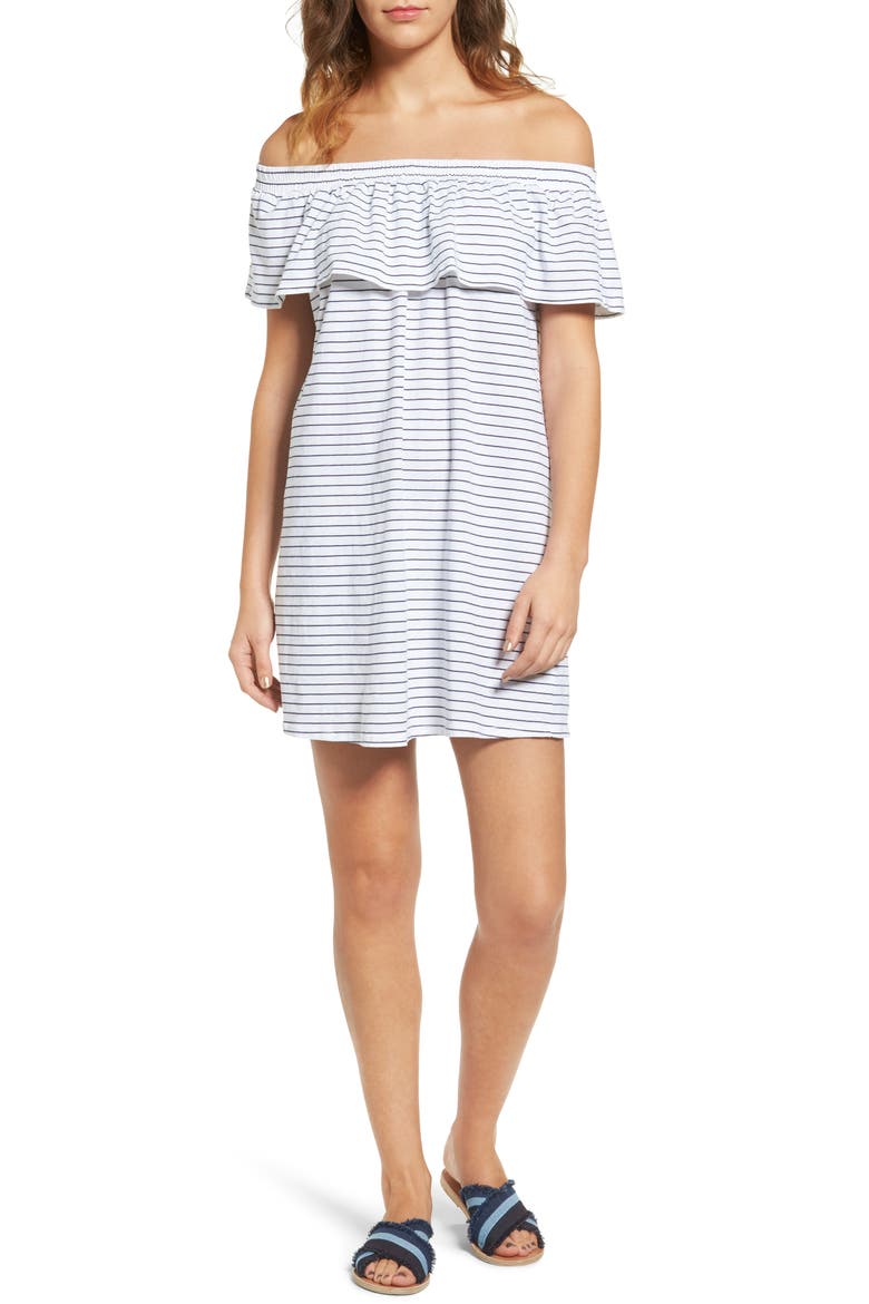 Ruffle Off the Shoulder Dress, Main, color, WHITE
