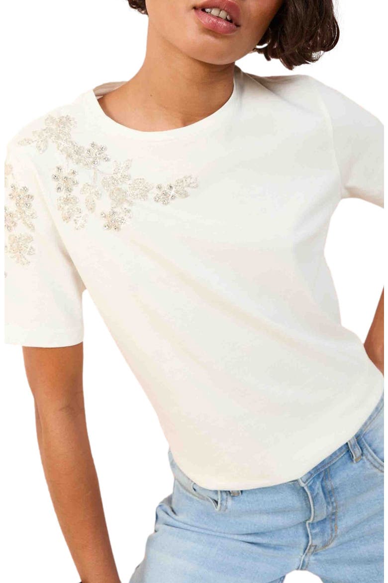 Embellished Shoulder Cotton T-Shirt, Main, color, CREAM
