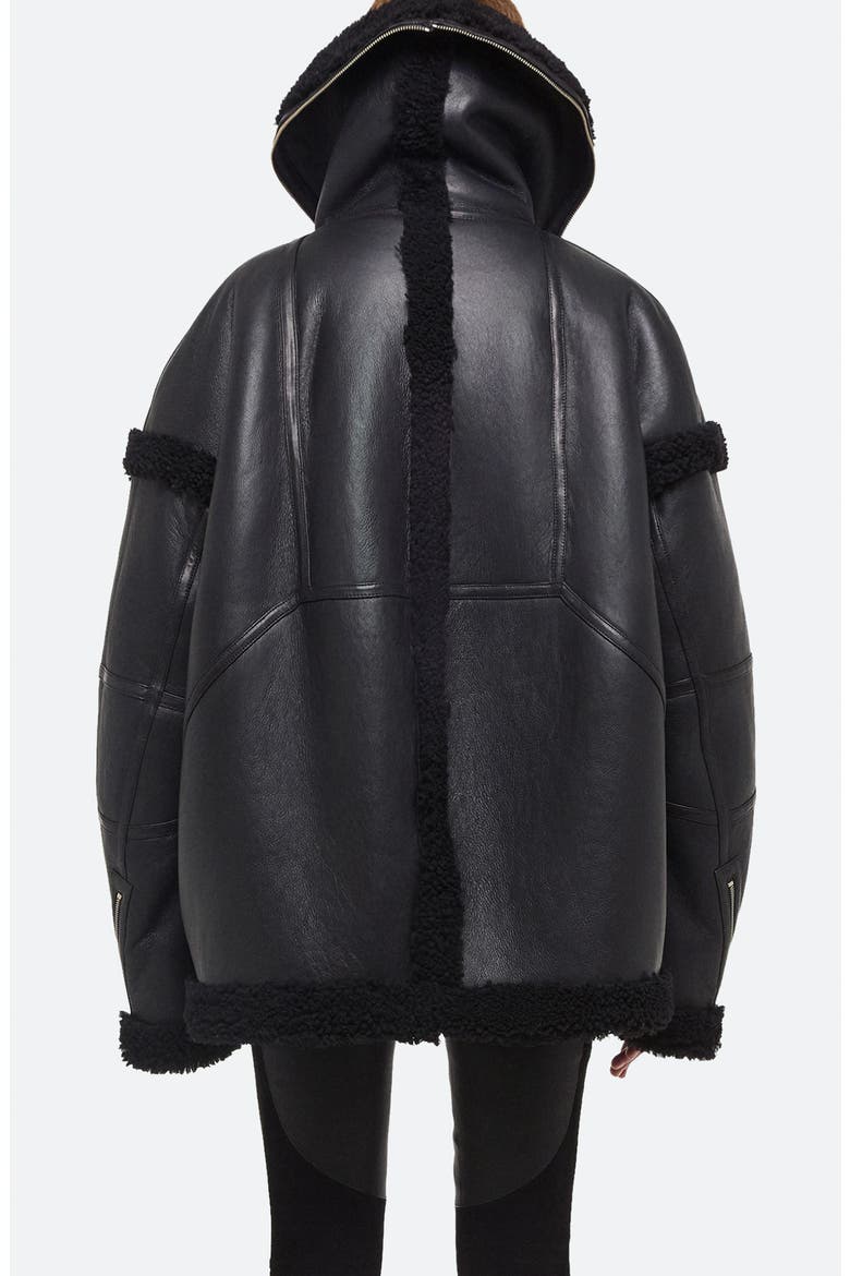 Apex Hooded Reversible Genuine Shearling & Leather Coat, Alternate, color, BLACK/ BLACK