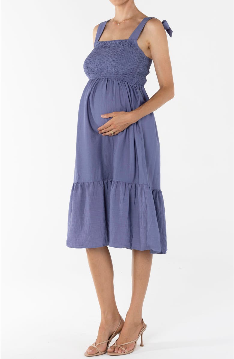 Angel Maternity Lily Maternity Summer Shirred Dress, Main, color, Blue