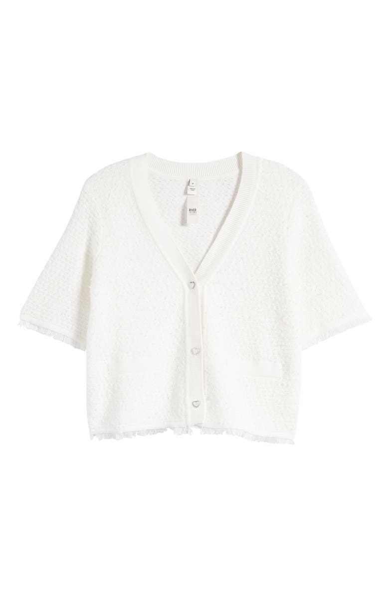 River Island Bouclé Short Sleeve Cardigan, Alternate, color,
