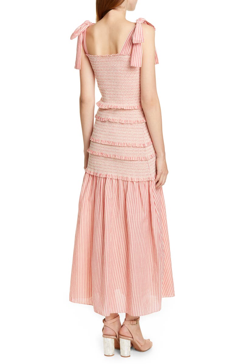 LoveShackFancy Robyn Stripe Smocked Ruffle Maxi Dress, Alternate, color,