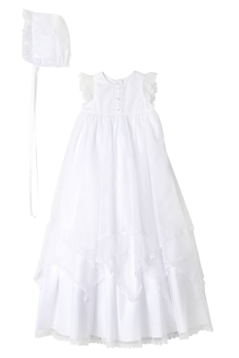 Christening Gown & Bonnet, Main, color, WHITE