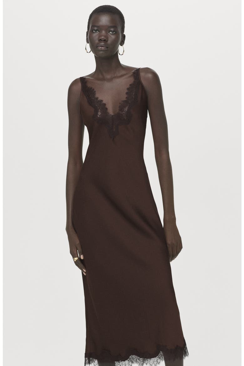 Satin Camisole Midi Dress, Alternate, color, BROWN
