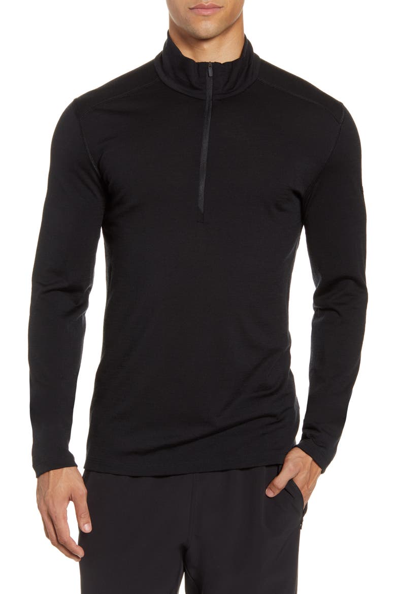 200 Oasis Wool Half Zip Base Layer, Main, color, BLACK
