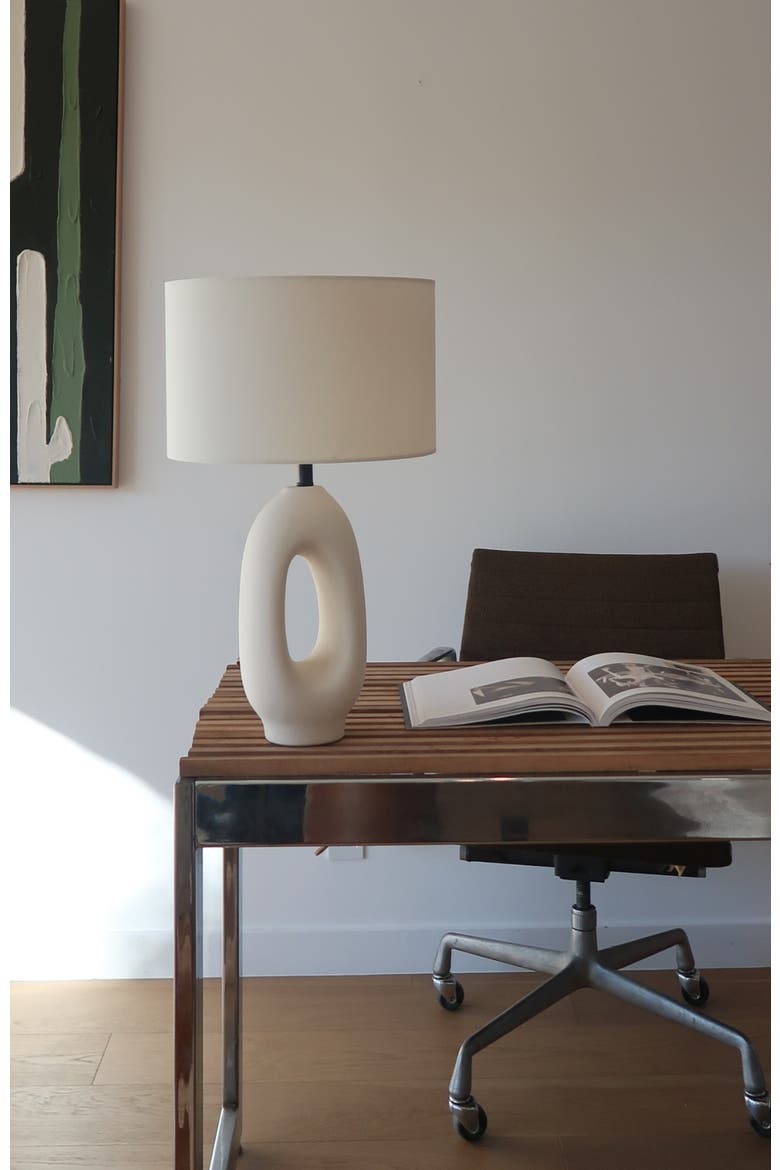 Artemis 22.5" USB-C Charging Cream Ceramic LED Table Lamp, Coastal Charm with Cotton Shade, Alternate, color, Beige/Cream