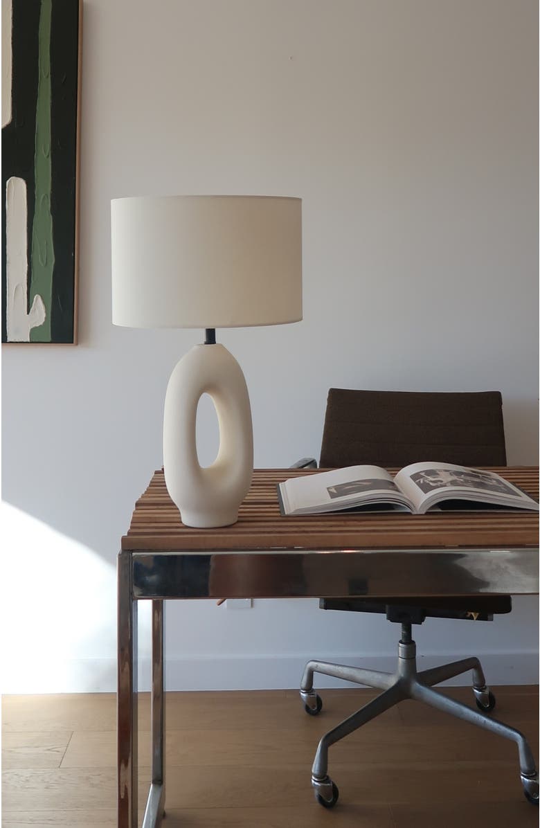 Brightech Artemis 22.5" USB-C Charging Cream Ceramic LED Table Lamp, Coastal Charm with Cotton Shade, Alternate, color, Beige/Cream