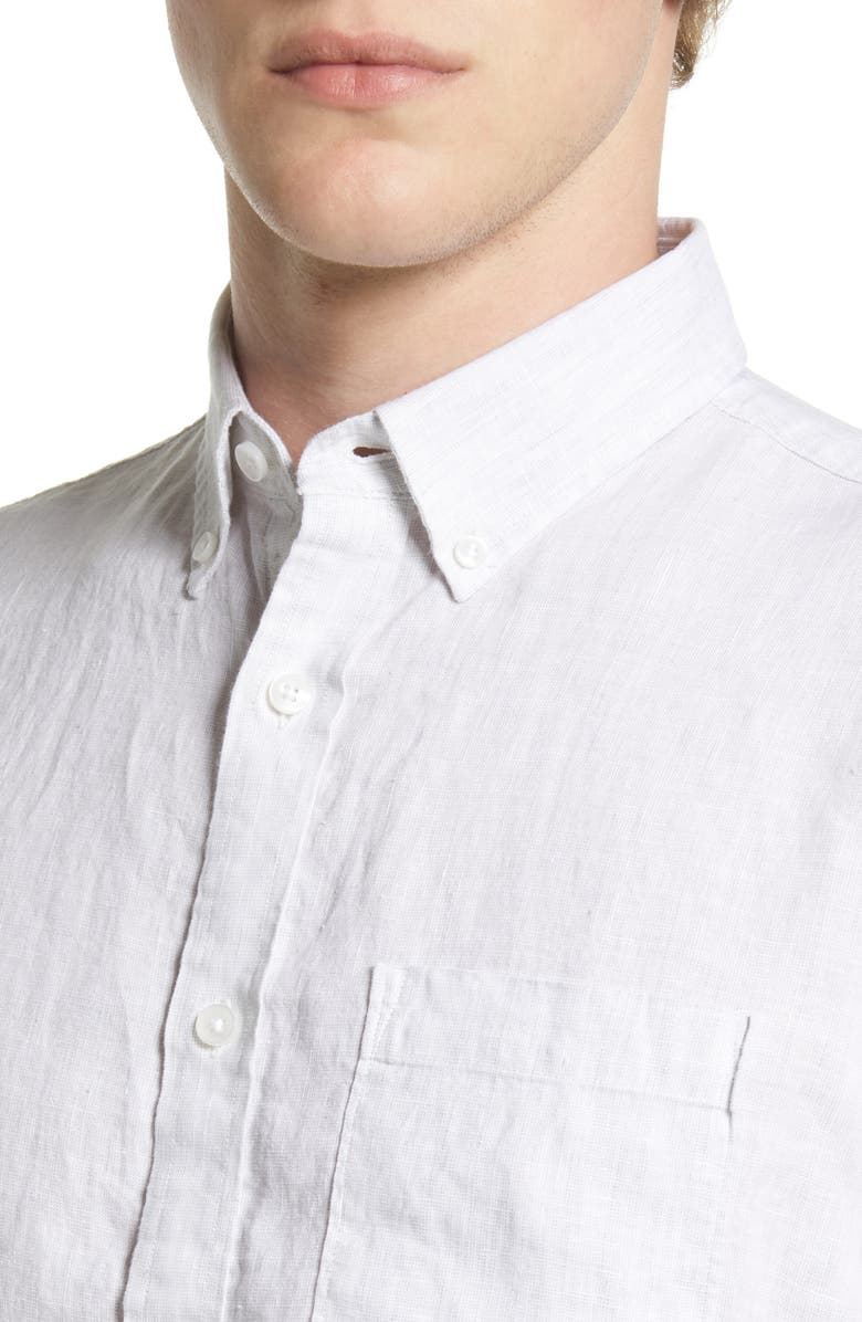 Nordstrom Trim Fit Solid Linen Button-Down Shirt, Alternate, color,