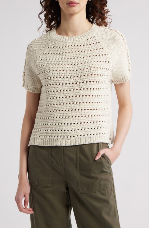 Pointelle Raglan Sleeve Sweater