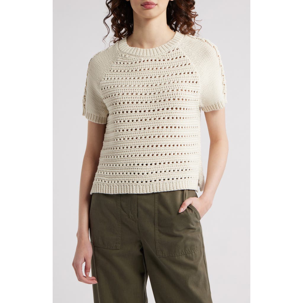 Treasure & Bond Pointelle Raglan Sleeve Sweater In Ivory Dove
