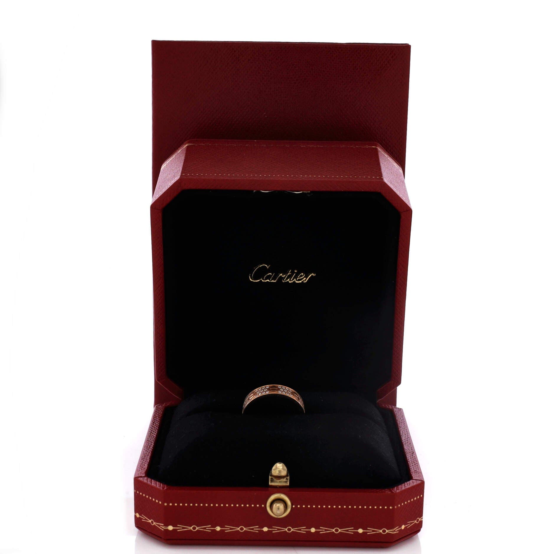 Pre-Owned Cartier Love Wedding Band Pave Diamonds Ring 18K Rose Gold ...