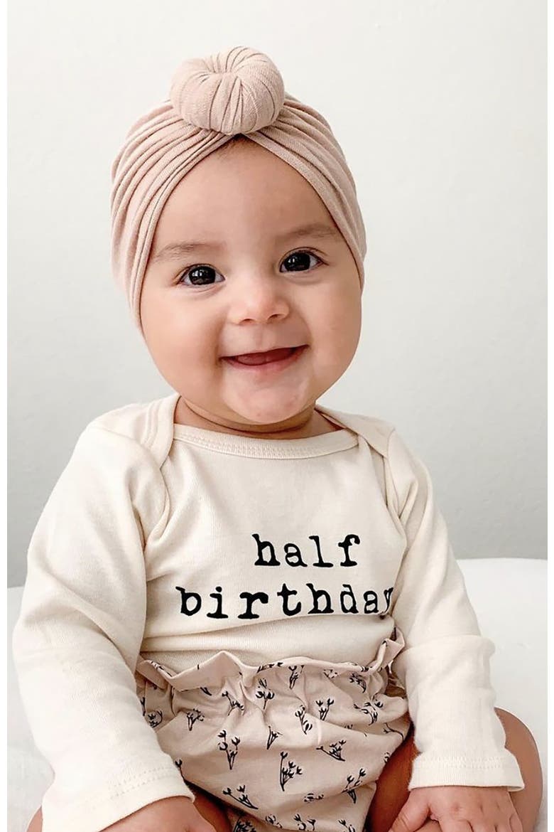 Half Birthday - Organic Long Sleeve Baby Bodysuit, Alternate, color, Natural Black Lettering